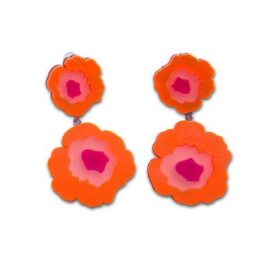 Wowie Zowie Double Drop Statement Earrings - Neon Orange