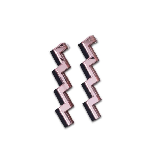 Op Art Zig Zag Statement Earrings - Copper with Frosted Black Detail