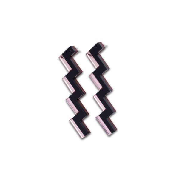 Op Art Zig Zag Statement Earrings - Frosted Black with Copper Detail
