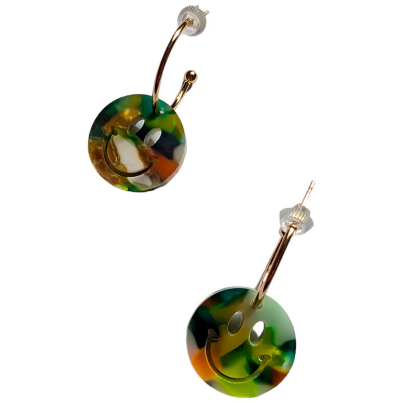 SMILEY Green and Gold Hoop Earrings