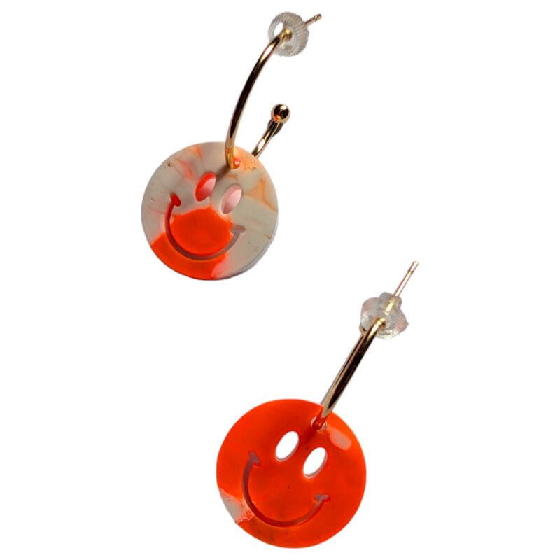 SMILEY Electric Orange and Cream Hoop Earrings